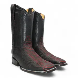 Men's Python Print Square Toe Boots - Black Cherry