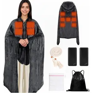 Large Portable Heated Blanket 71" x 43", Includes 2 Portable 20000mAh 7.4V Power Banks, 11 Heating Zones, 3 Heat Settings, 1-6H Timer, Machine Washable, with Laundry Bag,  Belt & Backpack