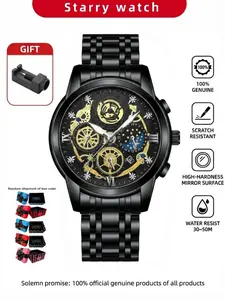 Men's Alloy Strap Watch, Versatile Multifunctional Luminous Waterproof Quartz Wristwatch, Two-Piece Set, Fashionable and Unique Design