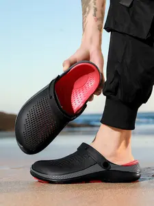 Unisex 5.0cm Thick Sole Plaid Sandals, Dual Color Eva Soft Elastic Upper, Breathable Holes, Waterproof Anti-Slip, All-Season Casual Slippers