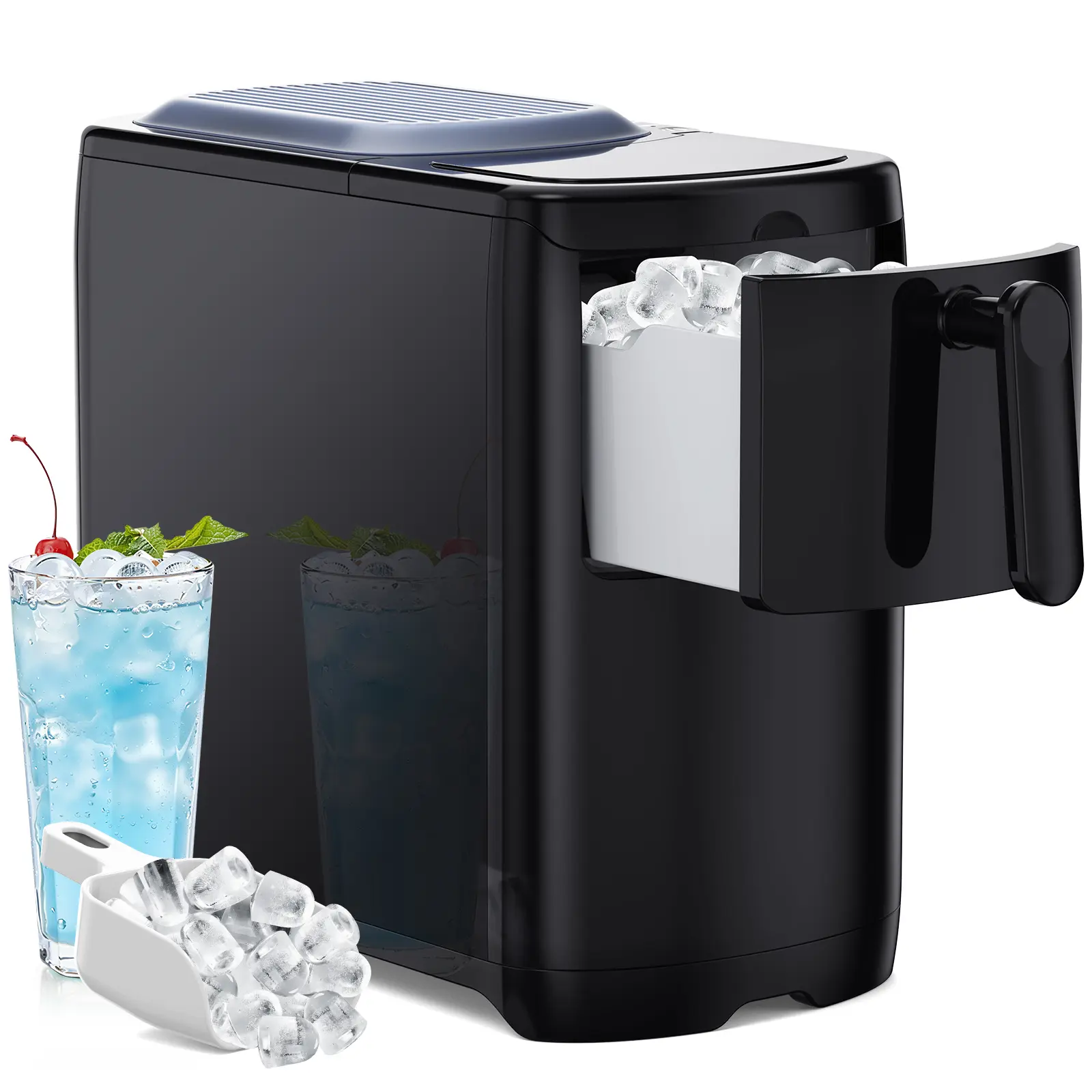 COWSAR Countertop Ice Machine, Bullet Ice Cubes Maker – 6 Pcs in 8 Mins, 18 Lbs/Day, Self-Cleaning, Pull-Out Basket, Low Noise for Home, Camping, Ice Machine Countertop