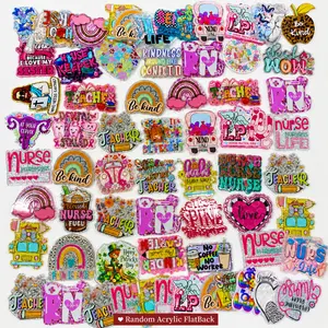 Random 50pcs Cartoon DIY Acrylic Cartoon FlatBack keychain Styles Surprise