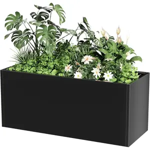 Garvee Long Metal Flower Pot, suitable for outdoor plants, with removable dividers, modern style, suitable for outdoor, indoor, and garden use (48 x 32 x 9.5 cm)