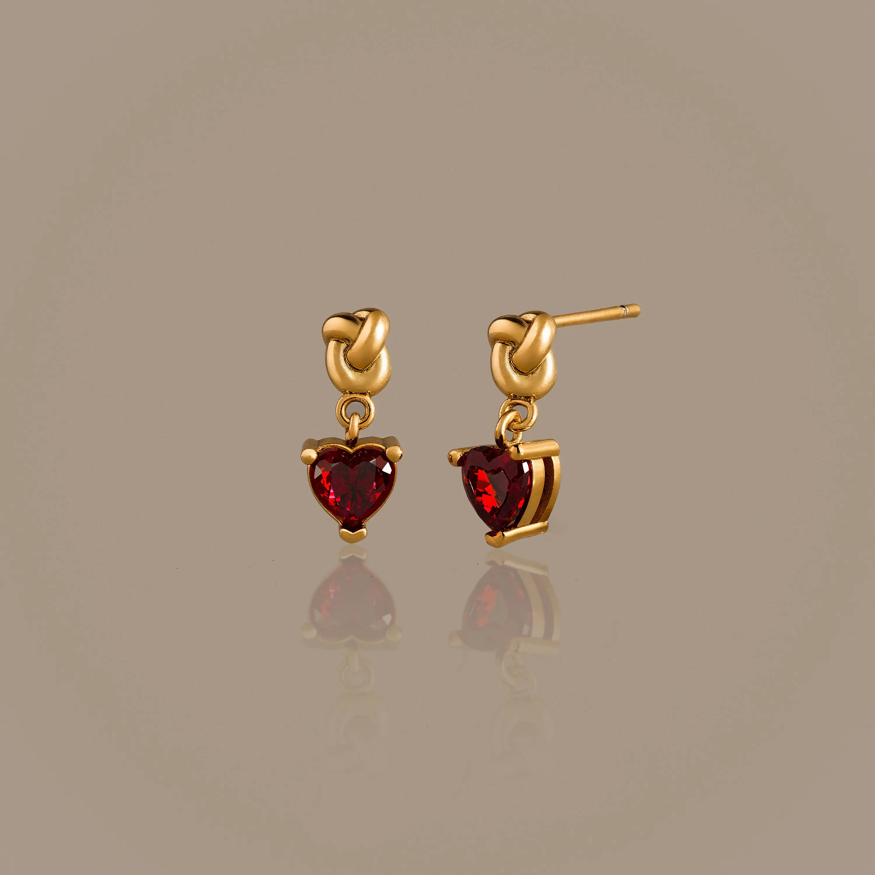 Garnet Heart Knot Studs by Caitlyn Minimalist - Dainty Red Gemstone Drop Earrings - Birthstone Jewelry - Anniversary Gift for Her