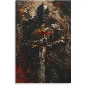 FGJERIO Medieval Knights Canvas Print, Templar Poster, Crusader Poster Canvas Poster Wall Art Decor Print Picture Paintings for Living Room Bedroom Decoration 20x30inch(50x75cm)
