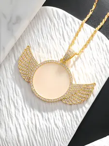 Memorial Round Wing Frame Mirror Pendant Necklace, Eco-Friendly Alloy Jewelry with Micro Zirconia, Casual Hip-Hop Style, Perfect Gift, Fashion Jewelry Party