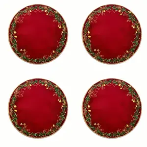 2D flat printing, 2-piece/4-piece/6-piece/8-piece set, red and gold circular placemats, suitable for Christmas dinners, weddings, banquets, holiday table decorations, Christmas placemats, Christmas table decorations