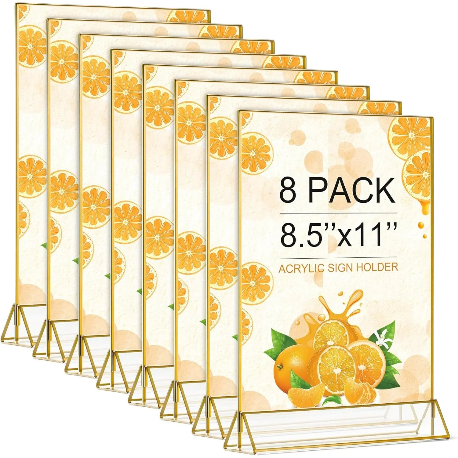 8pcs 8.5x11in Detachable Gold Border Acrylic Frame Sign Holders Set, 4mm Thick Double-Sided Office Stationery for Wedding Planners, Table Menu/Photo Display & Event Decor