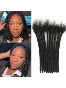 10pcs Unisex Adult Dreadlock Extensions, 0.6cm Width, Human Hair, Handmade Locs, Interlocked Locs, Bleachable & Dyable, Curly Style, Daily & Party Use