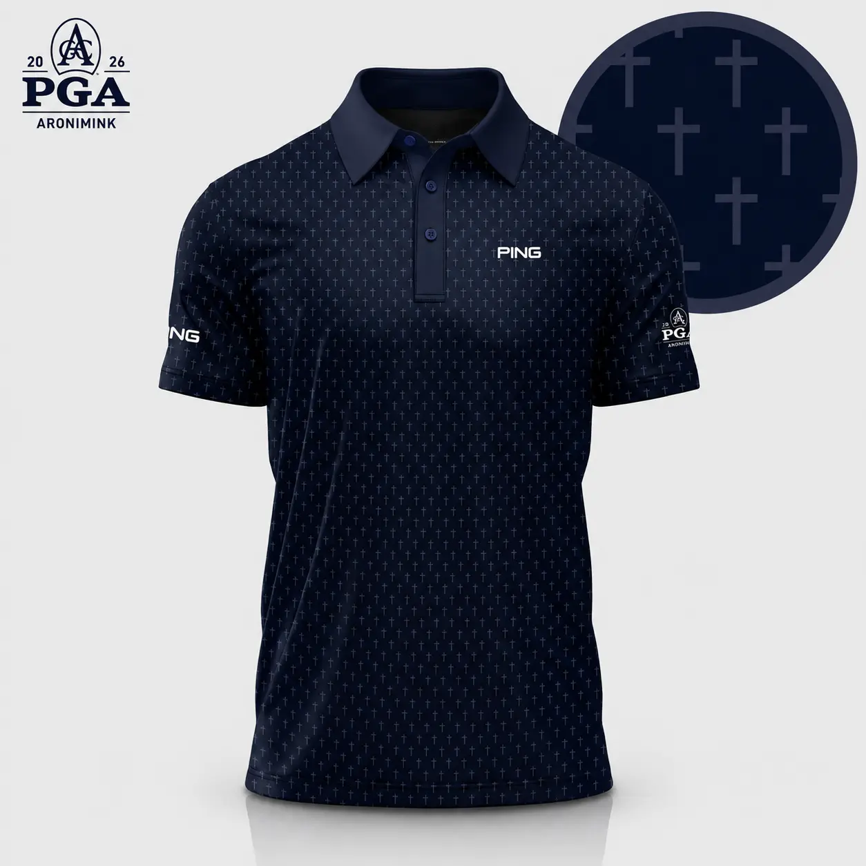 Navy Men's Sports Polo Shirt With Nice Outdoor Pattern Made in USA
