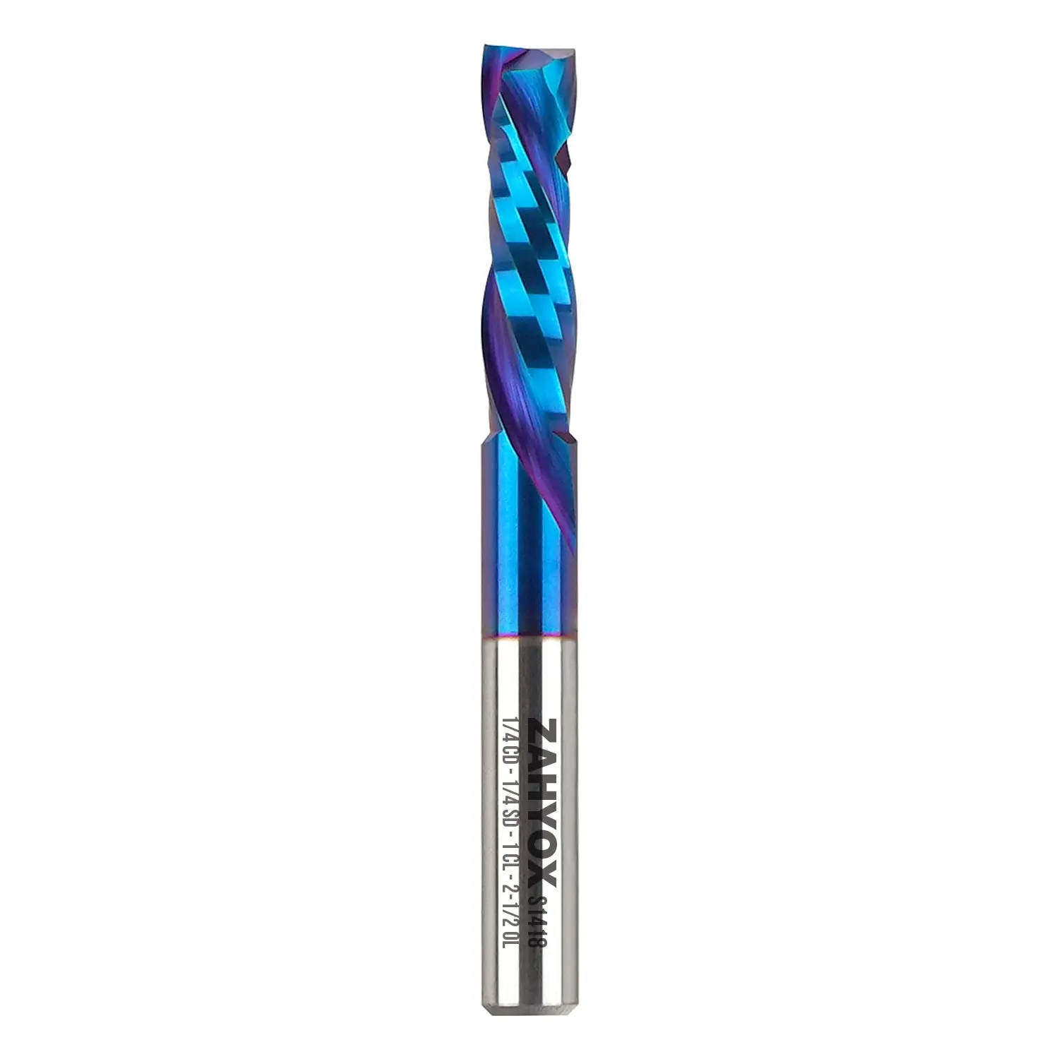 S1418 Solid Carbide nACo Coated Compression Spiral Router Bit - 2 Flutes - 1/4 SD - 1/4 CD - 1 CL - 2-1/2 OL