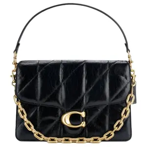 COACH ChainTabby 30 Leather Top-Handle Crossbody Bag for Women – Classic Flap Closure, Large Size, Black