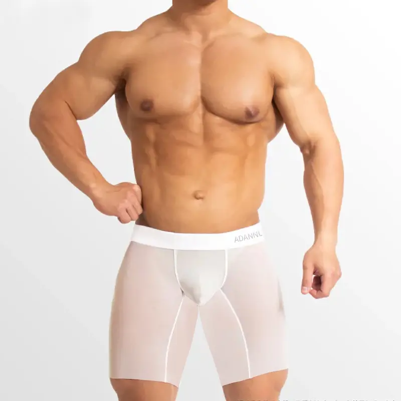 ADANNU new ultra-thin men's extended-length sexy transparent ice silk boxer briefs AD781