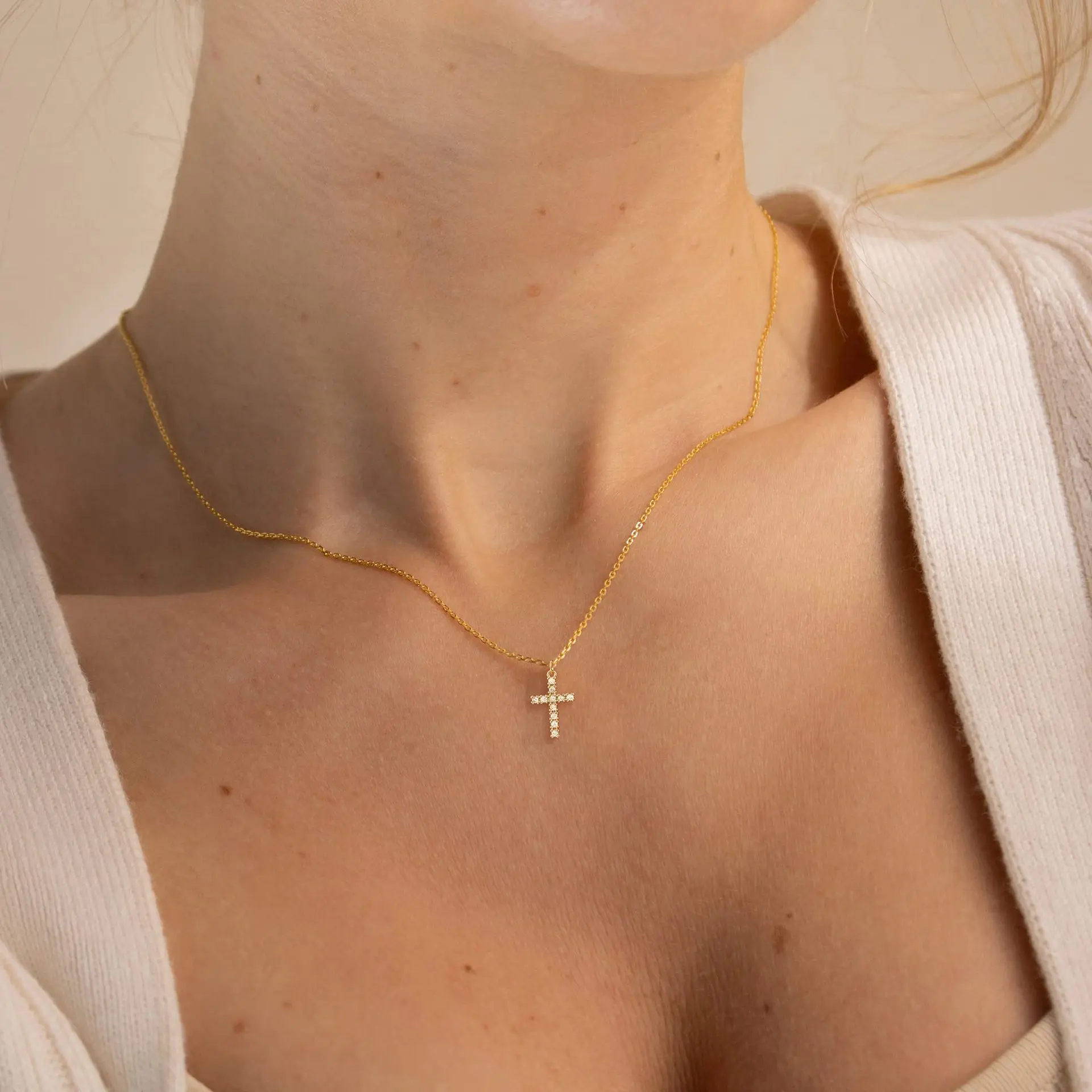 Celestial Cross Necklace Stainless Steel - 18K Gold Plated - Stainless Steel- Waterproof