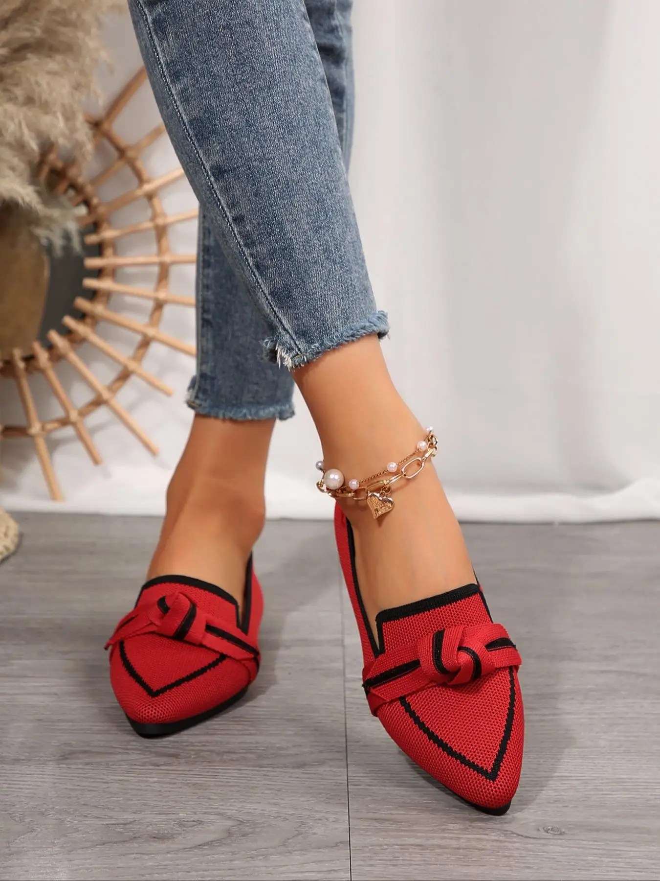 Women's Fashionable Knot Design Slip on Flats, Casual Comfortable Breathable Pointed Toe Flat Shoes for Daily Wear, Lightweight Breathable Shoes for A