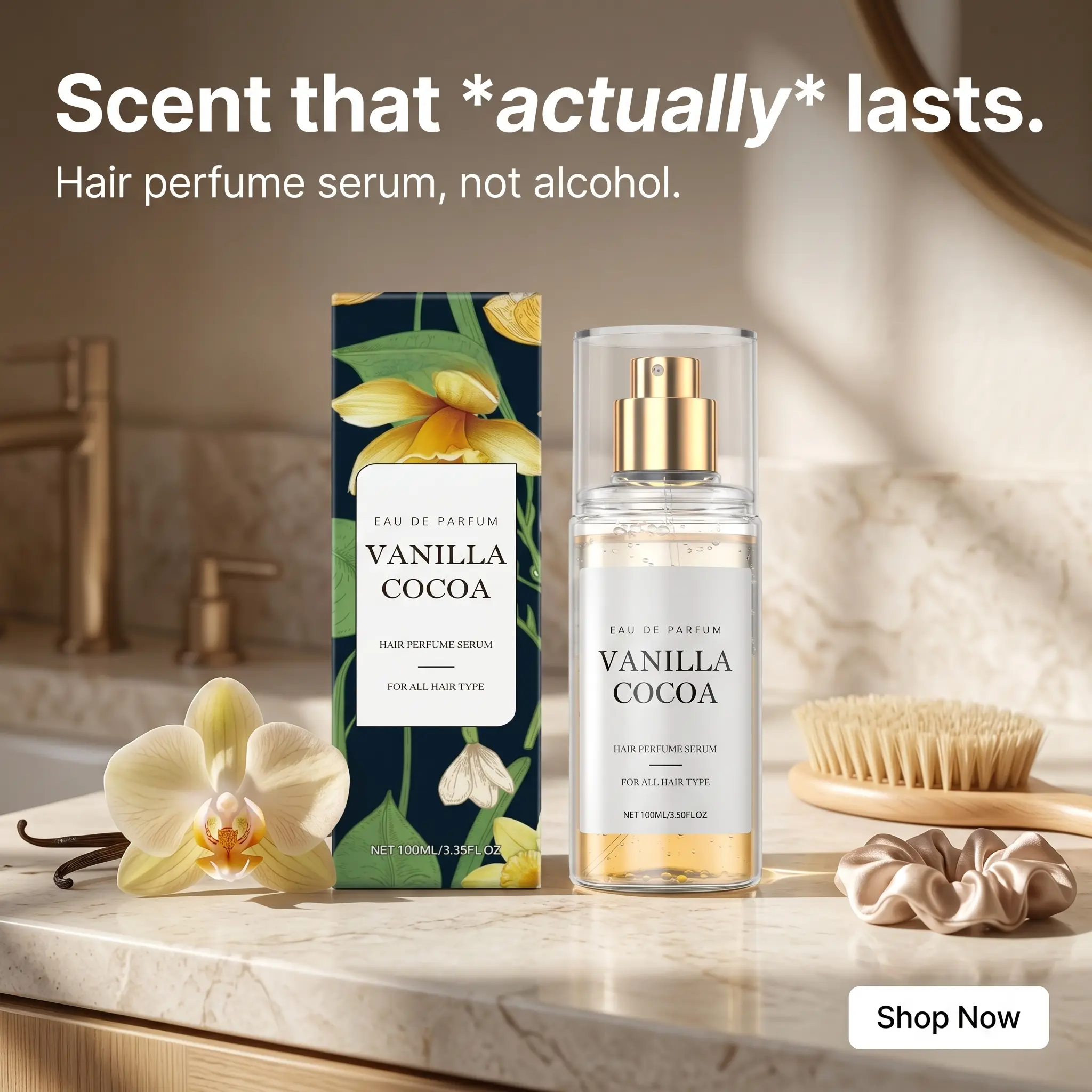 Vanilla Cocoa Hair Perfume Spray for Hair and Body,light-scented perfume, Light Fragrance Hair Mist, Fresh Scent Body Spray,  floral elegant scentual fruit long lasting  sweet fruity Eau de Parfum gourmand fragrance natural  fragrance e portable