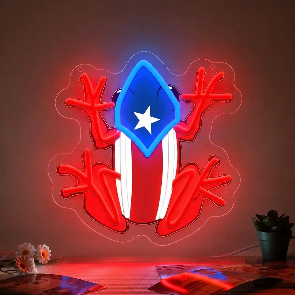 Puerto Rico Coqui Frog Neon Sign Puerto Rican Flag Frog Neon Sign Light,Taino Art Puerto Rican Wall Decor, Adjustable, for Rooms, Bars, or Men's Cave Lighting—Puerto Rican Style Holiday Gift