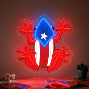 Puerto Rico Coqui Frog Neon Sign Puerto Rican Flag Frog Neon Sign Light,Taino Art Puerto Rican Wall Decor, Adjustable, for Rooms, Bars, or Men's Cave Lighting—Puerto Rican Style Holiday Gift