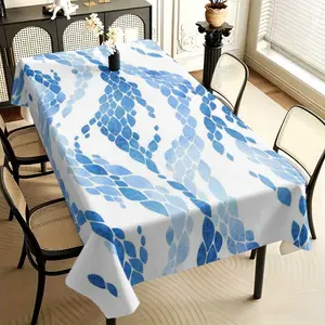 Outdoor watercolor leaf tablecloth, white background with abstract blue print, stain-resistant washable fabric, wrinkle-resistant and non-ironing tablecloth, suitable for picnics, barbecues, camping and outdoor parties, with multiple sizes to choose from.