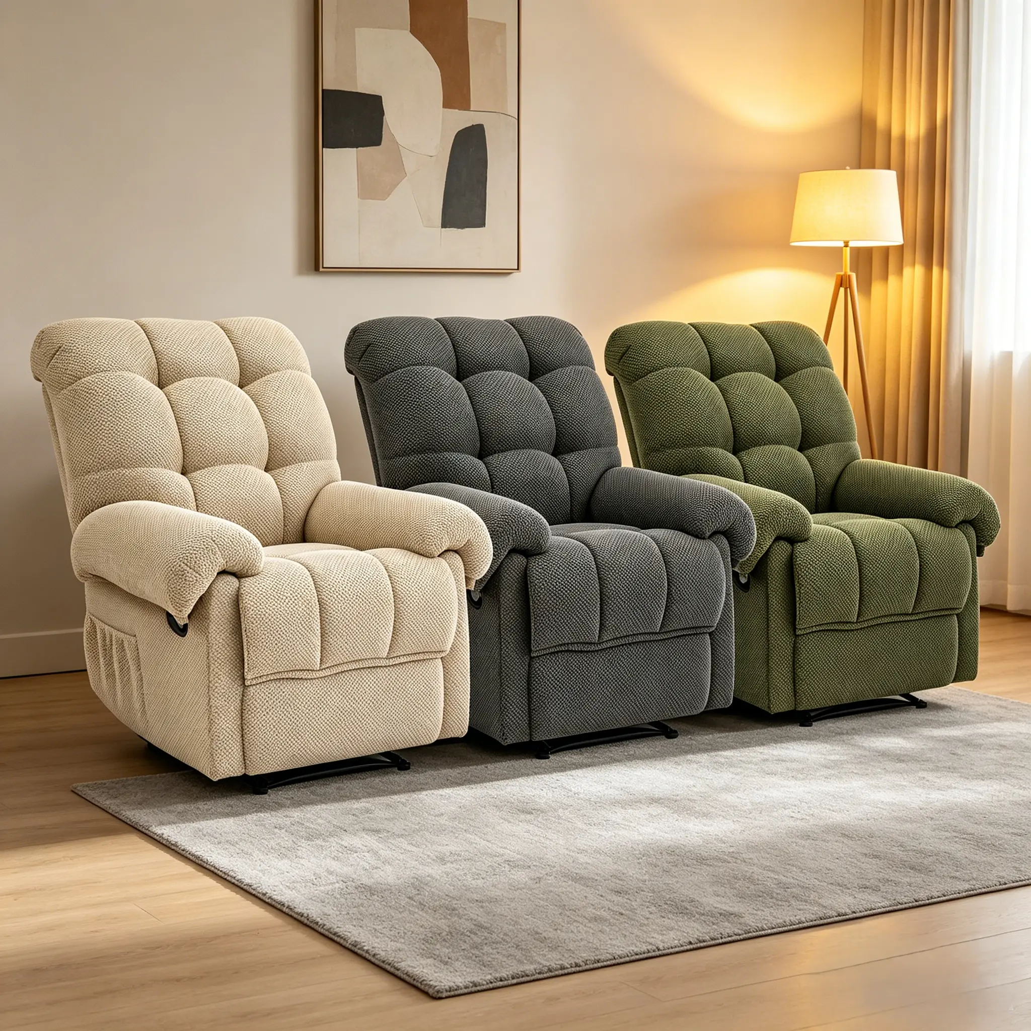 Contemporary Manual Overstuffed Fabric Armchair - Home Furniture with Adjustable Back, Padded Footrest, Ergonomic Design, Reinforced Metal Frame, Armrest - Living Room Reading Lounge Chair (Camel, Army Green, Dark Gray), Comfy Reading Chair, High-Density,