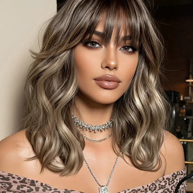 Wig with Bangs, 12 Inch Short Curly Hair, High Heat Resistant, Perfect for Daily Commuting, All Seasons, Synthetic Curly Wigs, Synthetic Machine Wigs, Synthetic Fiber Wig, Curled Synthetic Wig