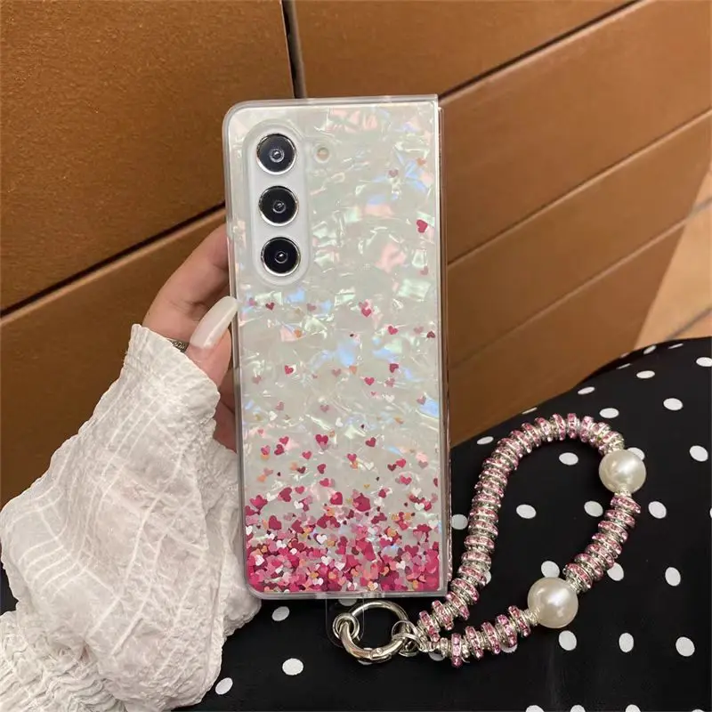Creative large and small heart design; compatible with Samsung Galaxy Z Fold 7 case; foldable screen Z Fold 6/5 protective cover; Z Fold 4 shockproof case; Z Fold 3 ultra‑thin full coverage W24 stylish and trendy women’s flip case