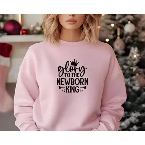 Religious Christmas Unisex Sweatshirt, FaithFusion's "Glory To The New Born King" Crewneck Jumper, Men Women Gift, Holiday Apparel