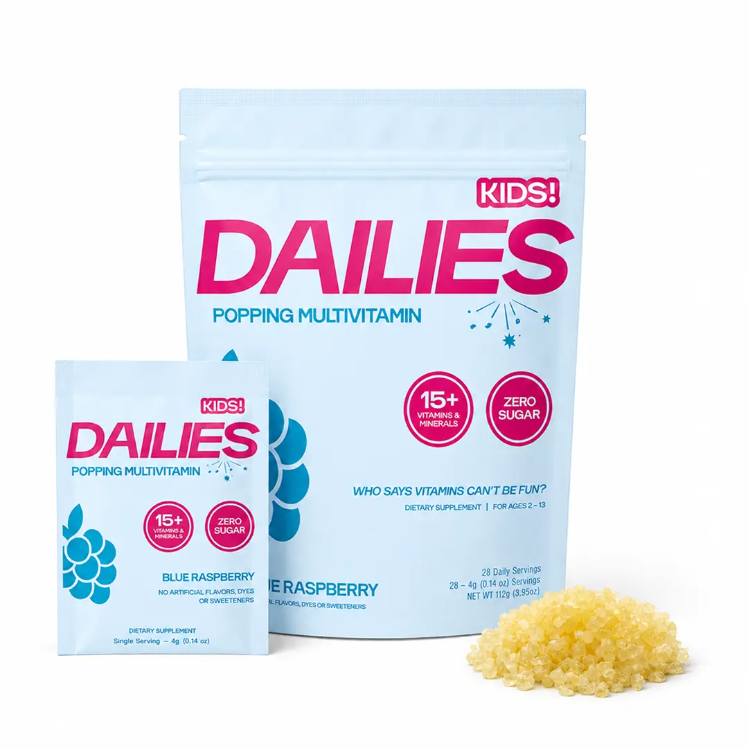 Dailies Kids Popping Daily Multivitamin | Easy,  Fun & Tasty Vitamins for Kids | Ages 2-13 | 0 Sugar | 15 Essential Vitamins & Minerals | 1 Month Supply