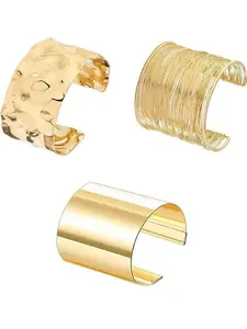 1pc Women's Adjustable Open Cuff Bracelet, Gold Color Wrap-Around Bangle
