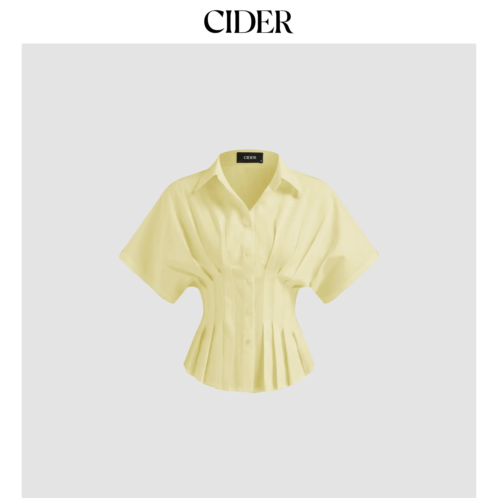 Cider Women's Collared V-Neck Pleated Short Sleeve Linen-Blend Top, Casual Blouses for Sizes 2-10, 3 Color Options, Shortsleeve, Batwing, Cotton, Semi-Sheer, Pleated Front, Solid Plain, Medium Length, Shirt