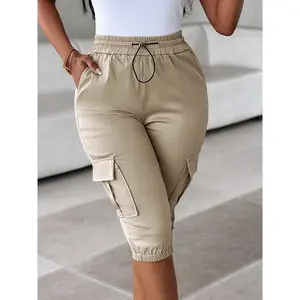 Women'SCasualDrawstringWaistShorts-Red,ComfortableStretchFabric,MultiplePockets,CasualSummerAttire,CasualSummerWear|CasualStyleShorts|DrawstringWaistbandBottomKhaki