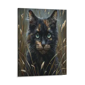Black Brown Cat Printing Canvas Posters Wall Art Prints Watercolor Brushwood Animal Pet Home Wall Aesthetic Living Room Bedroom Office Decor Festival Gift