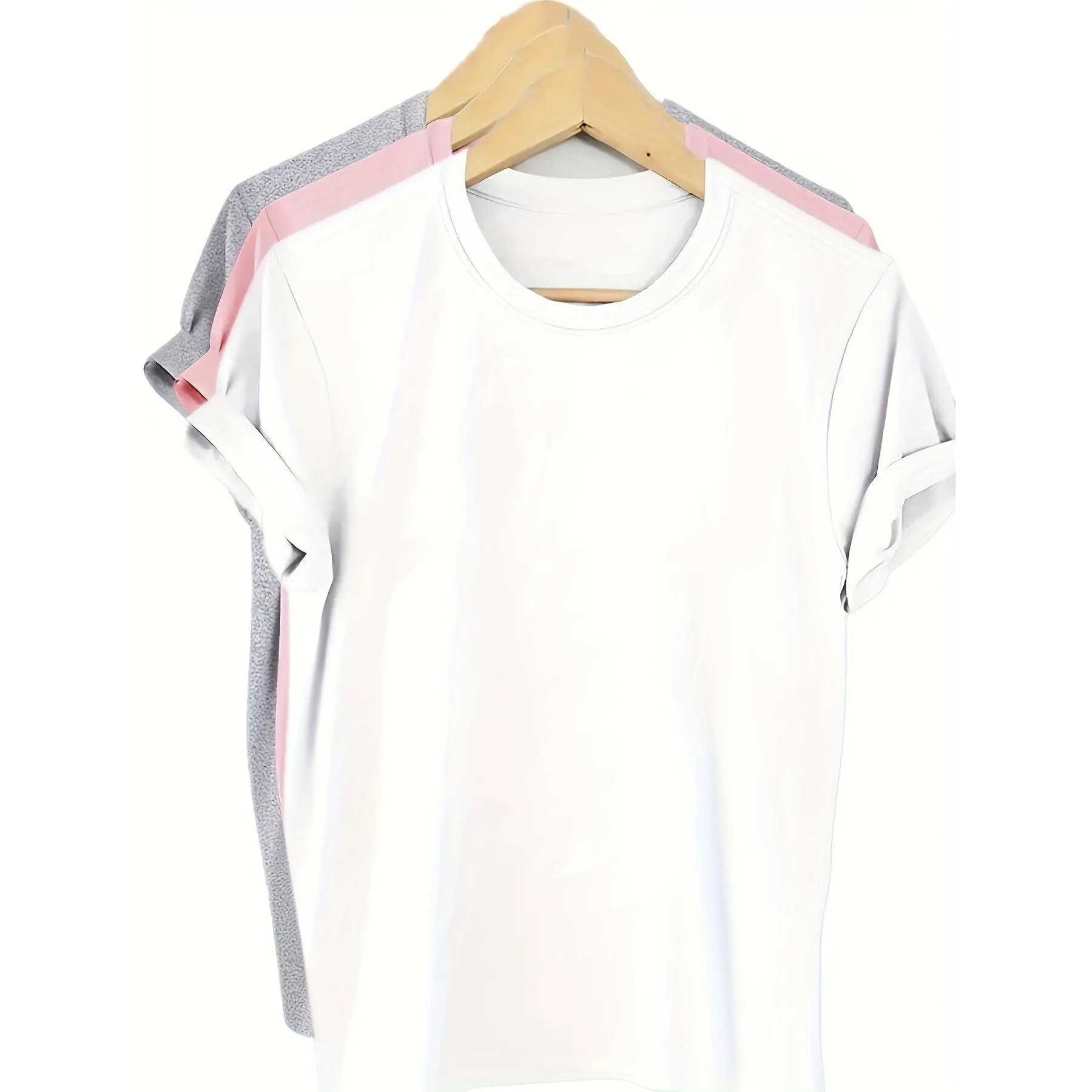 Men's 3-Pcs Unisex Cotton Blend Short-Sleeve Seamless Crewneck T-Shirts Multipack - Assorted Heather Grey & Pinks Plain Tees for Streetwear, Uniforms, Loungewear, Casual Everyday Use & Printing, Shortsleeve