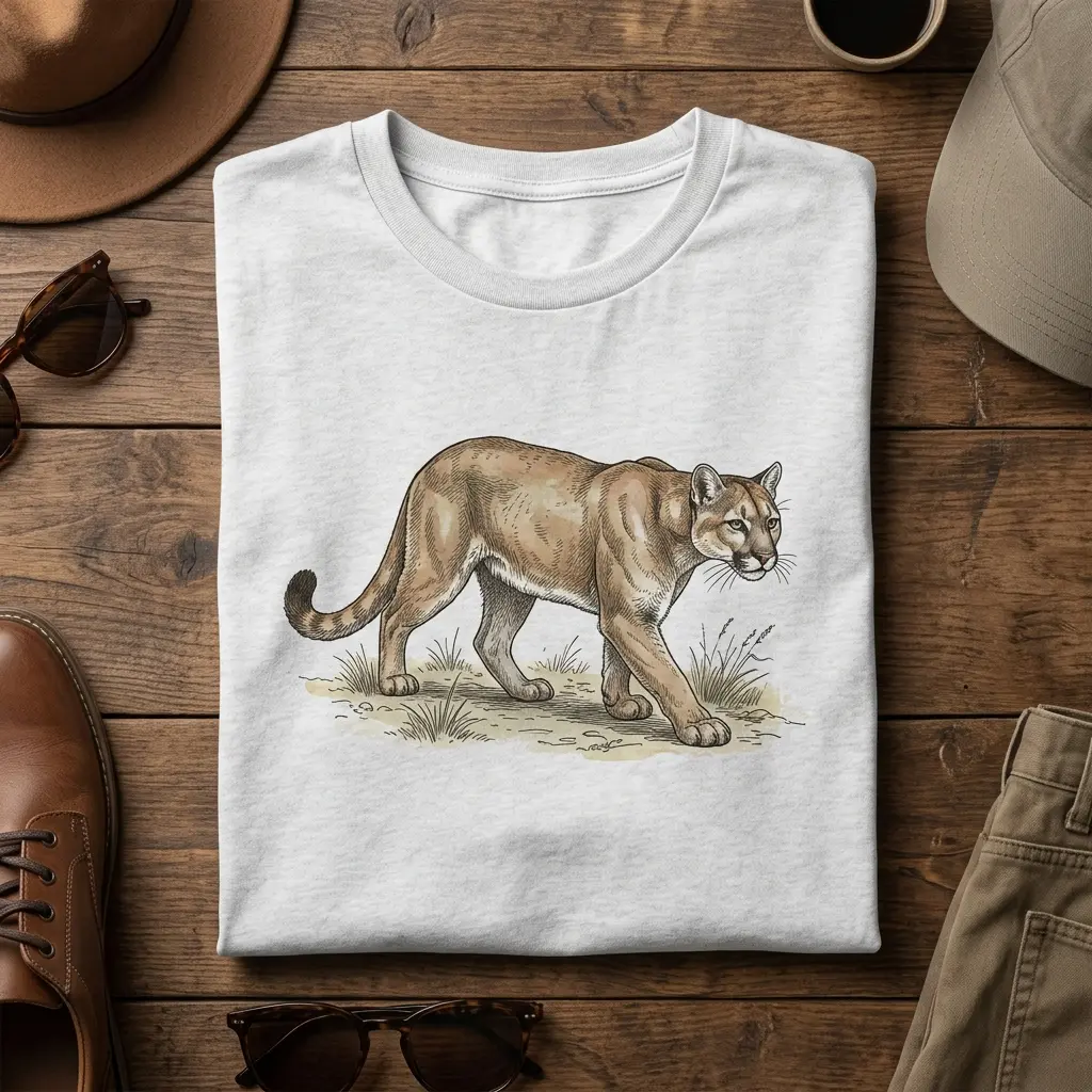 Women's Breathable Casual Mountain Lion Stalking Crewneck T-Shirt