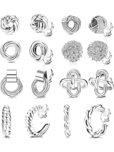 Clip On Earrings Set - 8 Pairs, Gold & Silver Hoops & Studs, Non-Pierced, Fake Earrings, High Quality Earrings