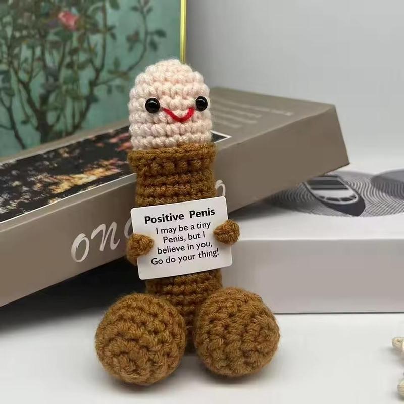 Cute Crochet Doll, 1 Count Creative Knitted Decor with Positive Message Card, New Year Birthday Gift,Gifts Boyfriend,Fun Desk Decoration, Inspirational Gift for Friends Women， Emotional Support Plushies