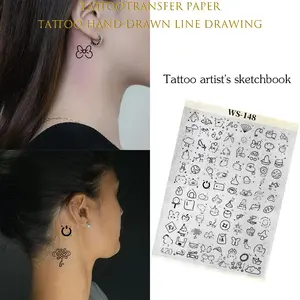1pc A4 Cute Hand-Drawn Style Small Design Tattoo Transfer Paper – Pre-designed Templates, No Hand-Drawing Required, Compatible with Transfer Gel, Suitable for Arm/Back/Abdomen etc., Folder Packaging to Prevent Damage, Ideal for Tattoo Beginners and Enthus