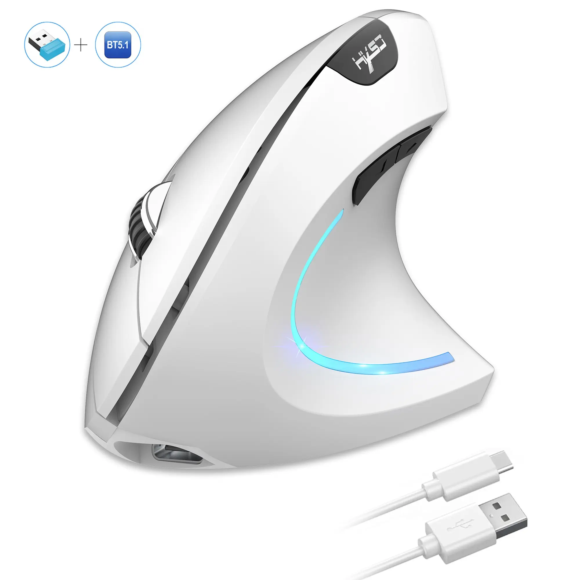 Ergonomic Vertical Mouse Dual Mode Wireless Rechargeable 600 mah Optical Sensor for Office & Home Use, Right Hand Design, Computer Peripherals, Wireless Rechargeable Mice