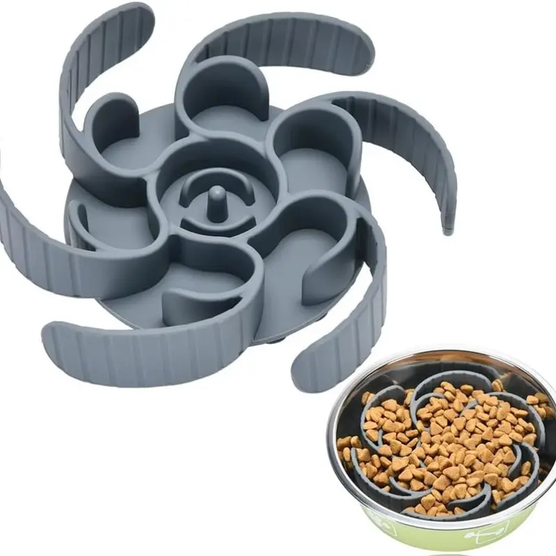 Third Generation Upgraded Spiral Slow Feeder Dog Bowl Insert, 36-Cup Grip Hold Suction Cups, Default Cuttable Design, Reduces Binge Eating & Rushed Eating Stress, Firm Fit for Regular/Elevated Metal/Glass Bowls (Gray)