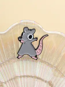 1 Piece Cartoon Opossum Enamel Pin Cute Whimsical Design with Gray Pink Fur Long Tail Asymmetrical Eyes Funny Brooch for Backpack Jacket Decoration Gift for Teens Kids Animal Lovers Casual Wear Accessories Fashion Accessory