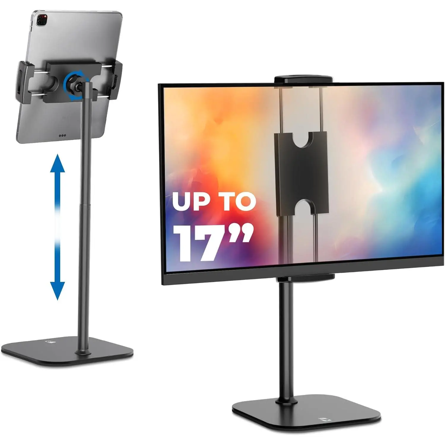 Height Adjustable iPad Stand for Desk, Tablet Holder, 17" Portable Monitor Stand| Aluminum Alloy Telescoping Tablet Tripod for All iPad, Pro, Air, Mini & Kindle (Night Black)