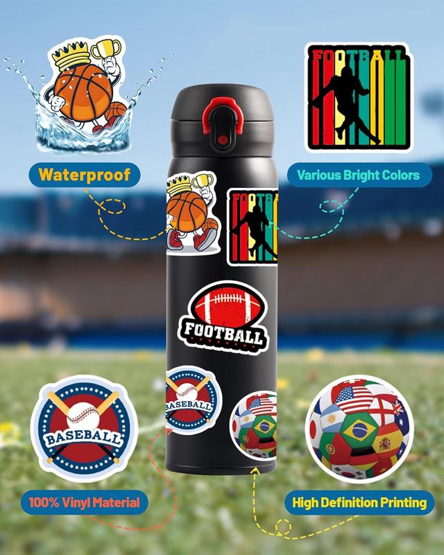 300 Pcs Sport Stickers for Kids, Water Bottle Stickers, Cute Vinyl Waterproof Hydroflask Phone Skateboard Laptop Stickers, Bulk Sticker Packs for Boys Girls Teens Adults