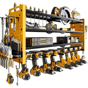 Power Tool Organizer Wall Mount,Cordless Drill Organizer,4 Layers Large Capacity Tool Rack with 8 Drill Holders(YELLOW)