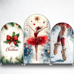 Red Dress Ballerina Christmas Arch Backdrop Cover for Holiday Party Decoration