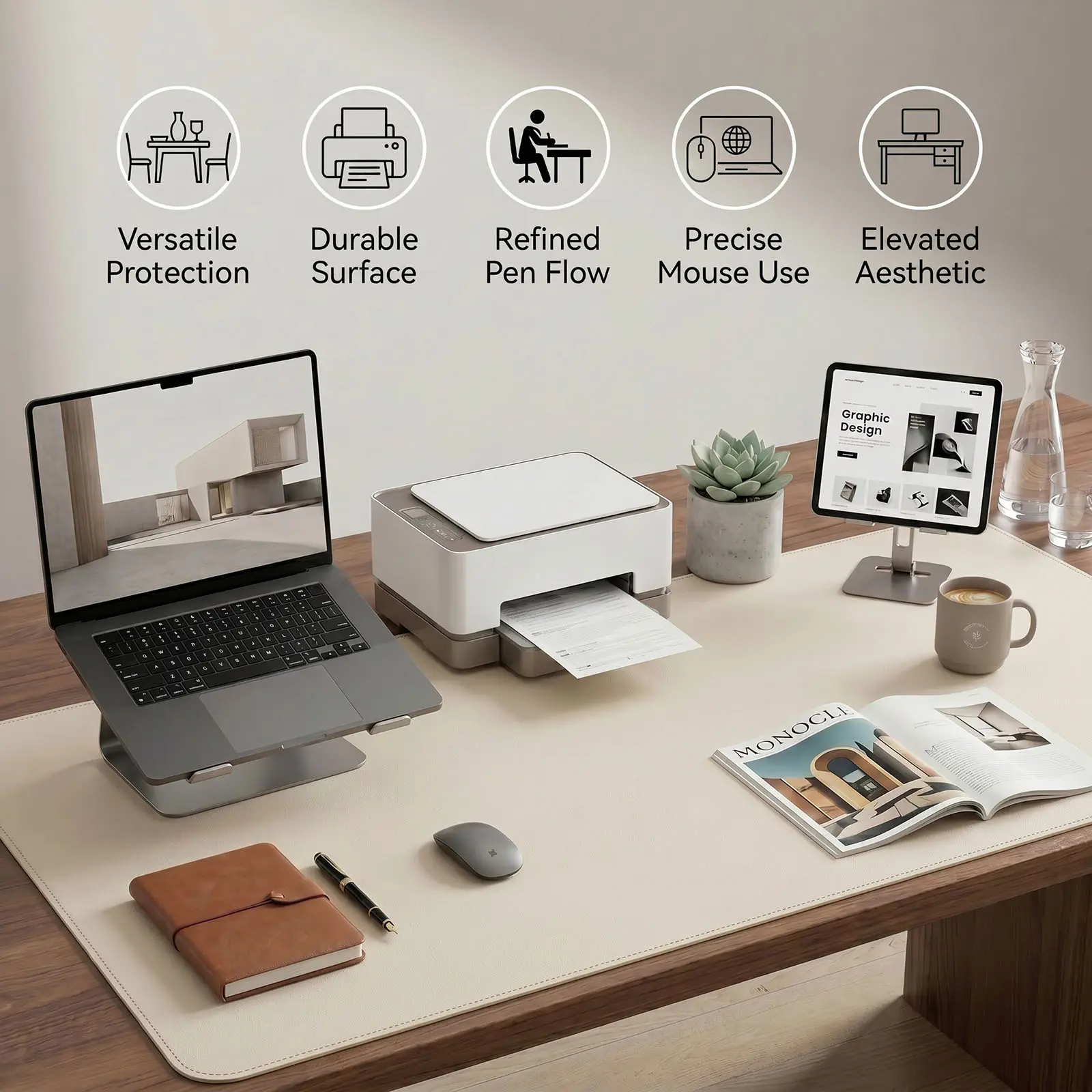 Solid Color Faux Leather Comfortable Gaming Mouse Pad, Large Size Non-Slip Desktop Mat, Stitched Edge Design, Suitable for Home and Office Use, Mouse and Keyboard Pad, Available in Multiple Colors.