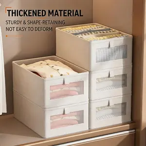 Large Linen Storage Box with Clear Window, Foldable Fabric Clothes Organizer, Collapsible Container for Clothing and Blankets, Home Wardrobe Storage Bin