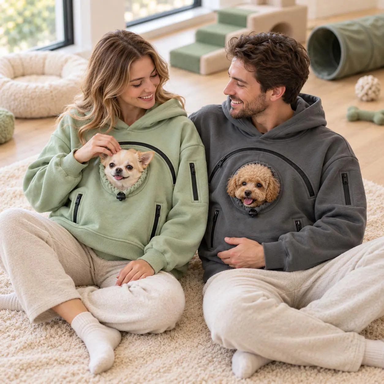 Unisex Pet Carrier Hoodie with Front Pouch, Cozy Oversized Sweatshirt for Small Dogs and Cats, Hands Free Puppy Carrying Hoodie, Pet Lover Gift