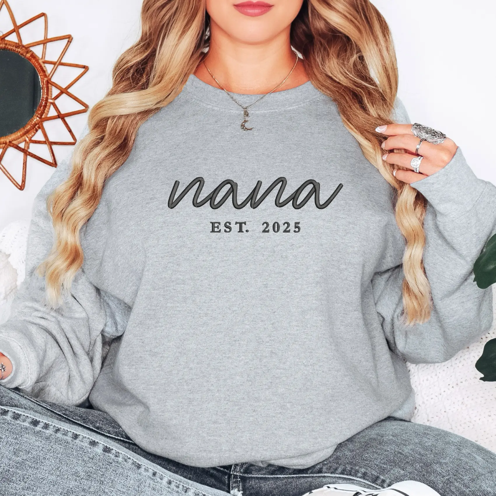 Nana Established 2025 Embroidered Sweater | Unisex Crewneck Sweatshirt | Custom Name & Year | Gifts for Nanas | Personalized Sweater
