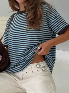 Vintage Striped Colorblock T-Shirt, Loose Shoulder Summer Casual Basic Short Sleeve Top, Men's Daily Wear Tee