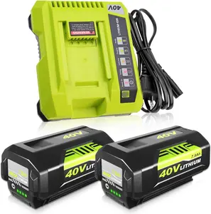 2-Pack Upgraded 7.5Ah Replacement for Ryobi 40V Battery Lithium and Charger Combo Compatible with Ryobi 40 Volt Battery OP40601 OP4050 Cordless Tools (Green)